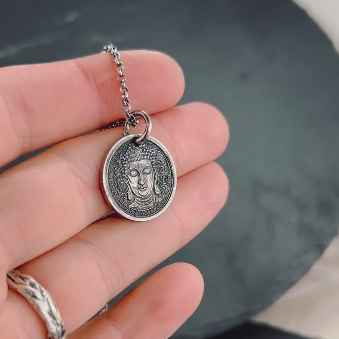 Sterling Silver Buddha Coin Pendant Necklace, Spiritual Meditation Anxiety relief Jewelry