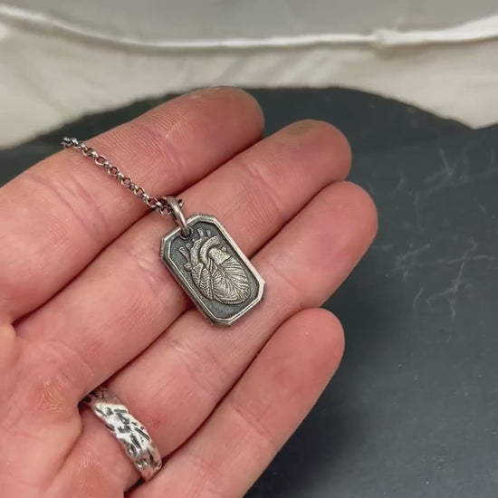 Silver Anatomical Human Heart Pendant Necklace, Rustic Oxidized Silver Jewelry, Unique Gift for men, Anatomy Lovers gift