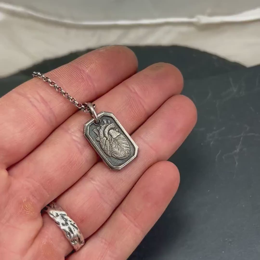 Silver Anatomical Human Heart Pendant Necklace, Rustic Oxidized Silver Jewelry, Unique Gift for men, Anatomy Lovers gift