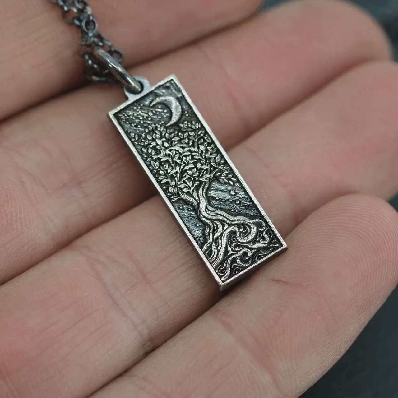 Tree of Life and Crescent Moon Silver Pendant – Handmade Sterling Silver Nature Necklace, Celestial Jewelry Gift, Personalized