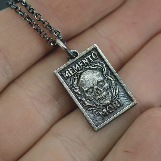 Memento Mori Mens Necklace, Silver Skull Pendant, Memento Vivere Jewelry, Amor Fati Charm, Stoic Chain, Coin Birthday Gift Him and Gift Her