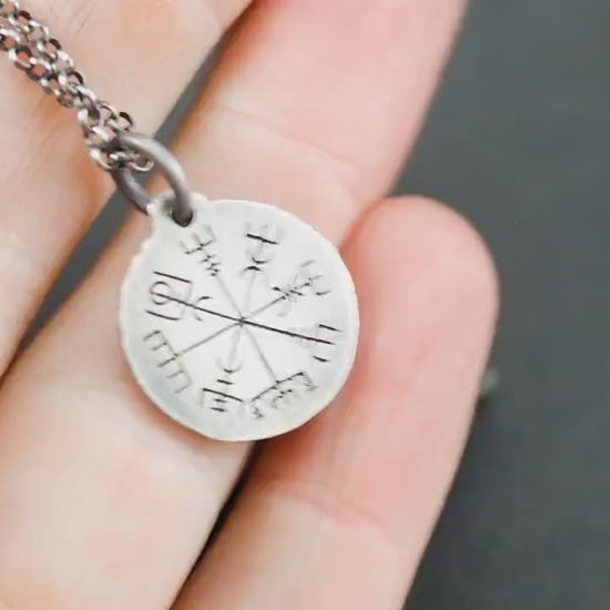 Silver Vegvisir Viking compass mens pendant necklace, Silver norse jewelry, Viking compass,mens gift, norse mythology, Personalized engraved