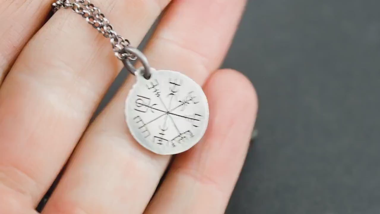 Silver Vegvisir Viking compass mens pendant necklace, Silver norse jewelry, Viking compass,mens gift, norse mythology, Personalized engraved