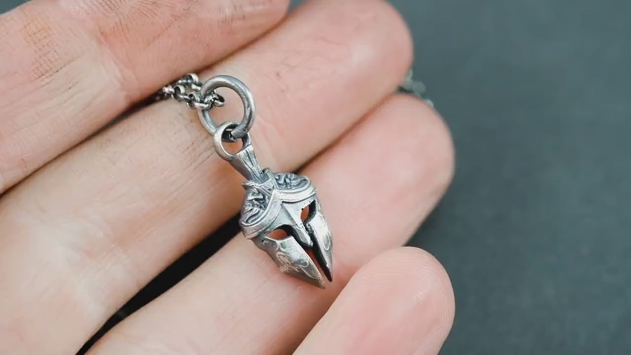 Warrior Spartan helmet silver men pendant necklace, Strength and protection necklace, handmade silver jewelry for men, Greek mythology