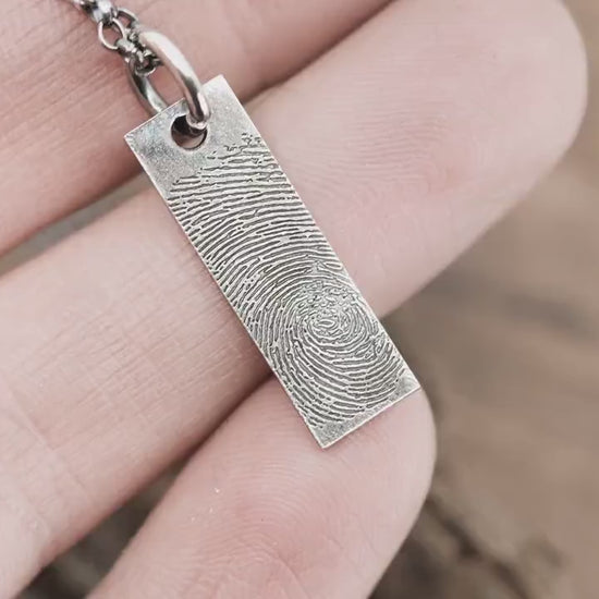 Fingerprint Mens Minimal Necklace: Personalized Handmade Custom Sterling Silver Memorial Pendant