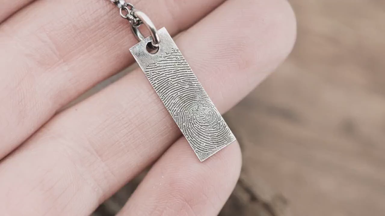 Fingerprint Mens Minimal Necklace: Personalized Handmade Custom Sterling Silver Memorial Pendant