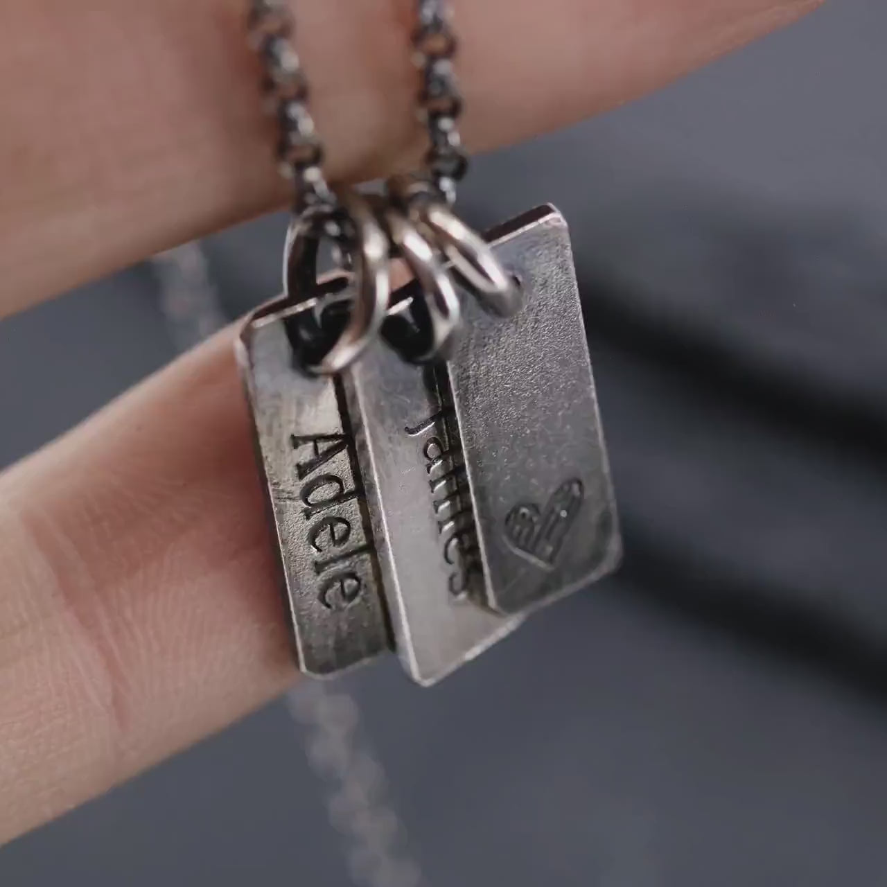 Personalized Multiple 925 Silver Name Tag Necklace, Custom Family Oxidized jewelry, Gift for husband or Dad