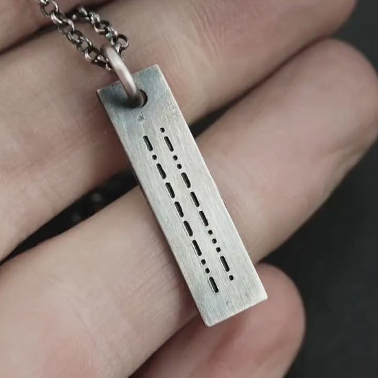 Morse Code necklace, engraved personalized custom pendant, handmade Jewelry, Mens minimalist gift for him, gift for men, unique gifts