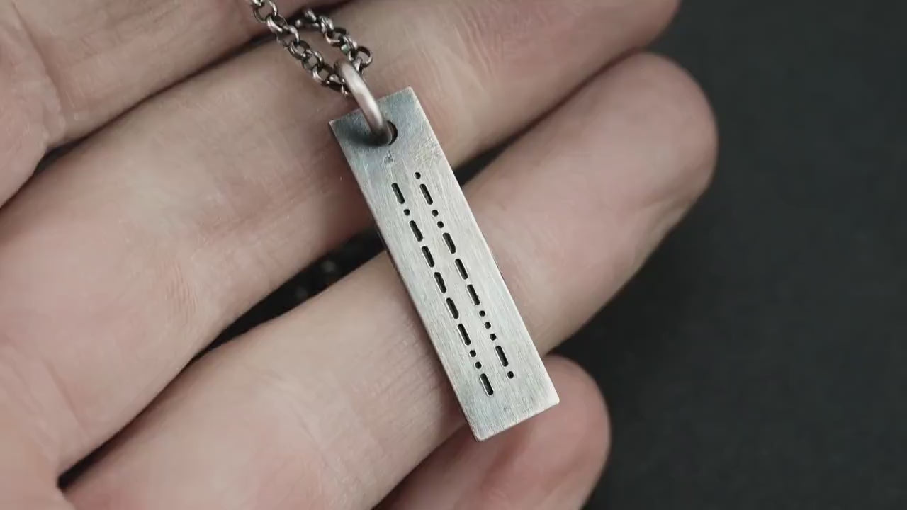 Morse Code necklace, engraved personalized custom pendant, handmade Jewelry, Mens minimalist gift for him, gift for men, unique gifts