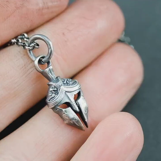 Men Silver Warrior helmet necklace, Spartan Gladiator pendant, Protection amulet, handmade silver jewelry for men, Greek mythology, men gift