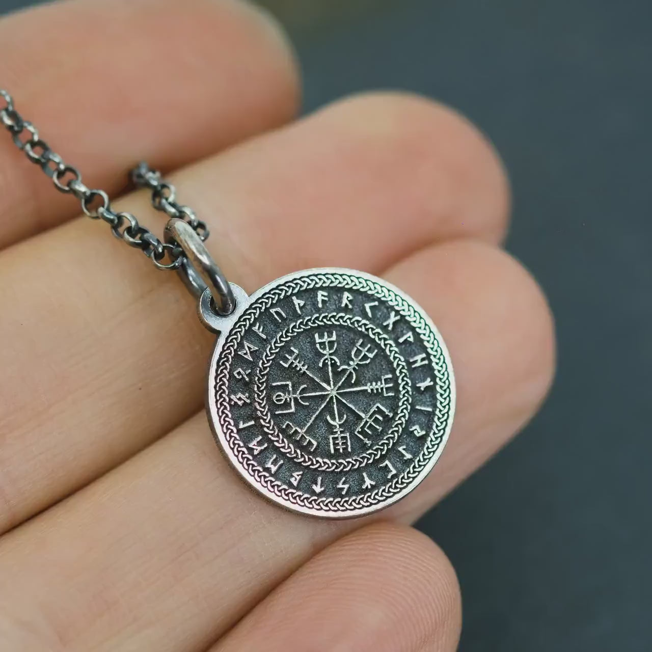 Sterling Silver Vegvisir Viking Compass Pendant — Norse Rune Necklace for Men, Unisex Viking Amulet, Protection Jewelry, Norse Gift