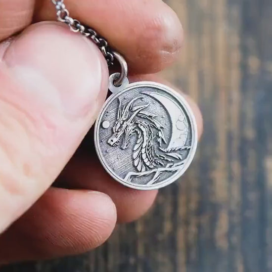 Rustic Silver Dragon Pendant Necklace: Oxidized Handmade Jewelry