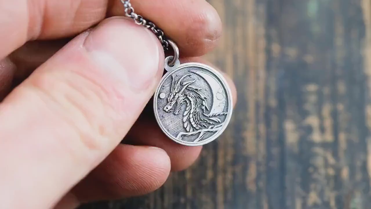 Rustic Silver Dragon Pendant Necklace: Oxidized Handmade Jewelry