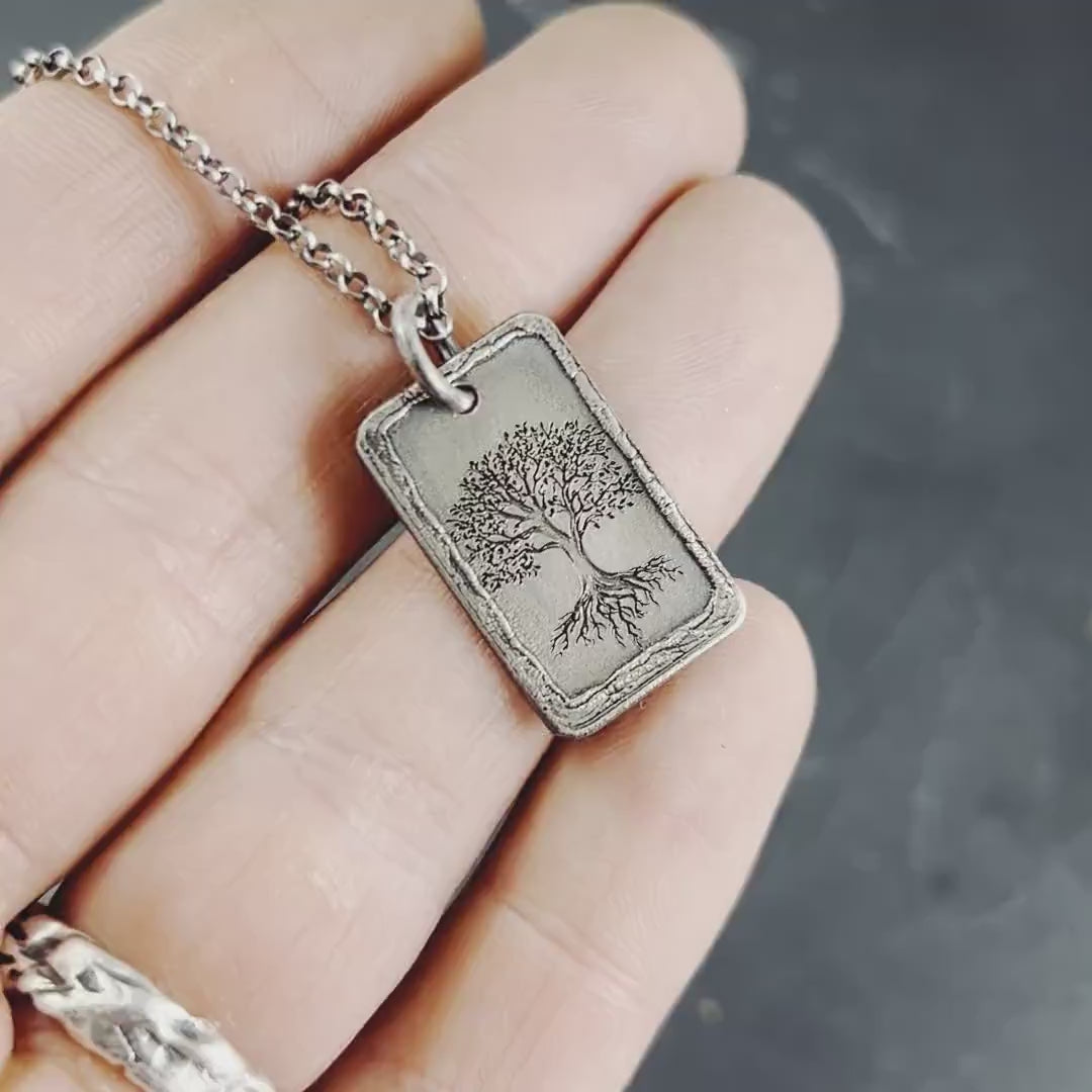 Silver Tree of Life pendant necklace, Unique mens jewelry, Personalized rustic necklace, men gift