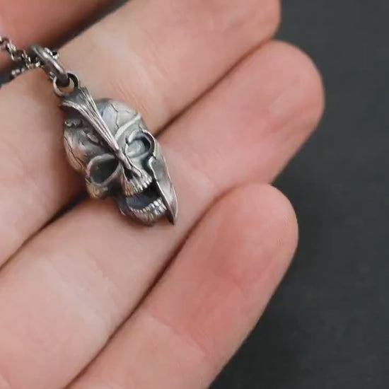 Silver Spartan warrior skull pendant, Gladiator Helmet necklace,, Boyfriend handmade gift, Greek Mythology pendant, unique mens necklace