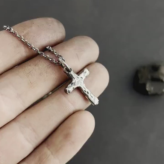 Silver Cross Mens Christian necklace, Strength pendant necklace, Christian gifts, Handmade jewelry, Boyfriend gift, Husband gift