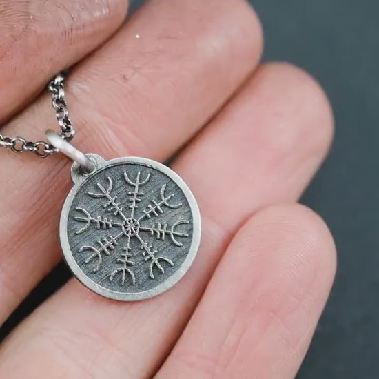 Mens Silver Viking The Helm of Awe Protection necklace, Engraved silver Personalized viking jewelry, Oxidized rustic necklace, norse jewelry