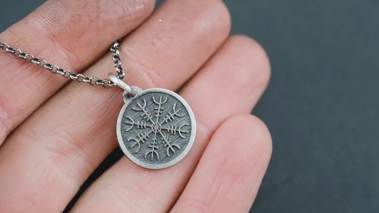 Mens Silver Viking The Helm of Awe Protection necklace, Engraved silver Personalized viking jewelry, Oxidized rustic necklace, norse jewelry