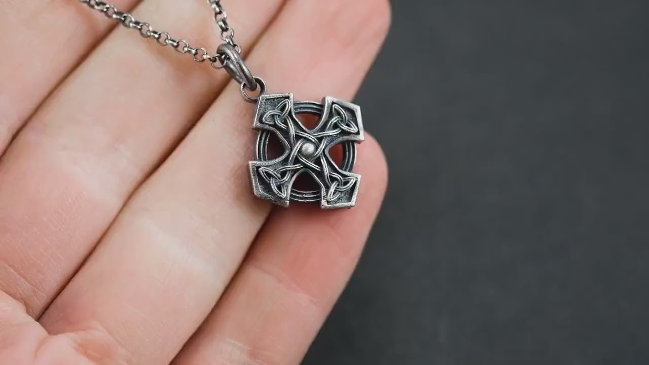 Mens silver Celtic Cross  pendant necklace, handmade Celtic jewelry for men, Celtic know necklace for men, Unique gift for men