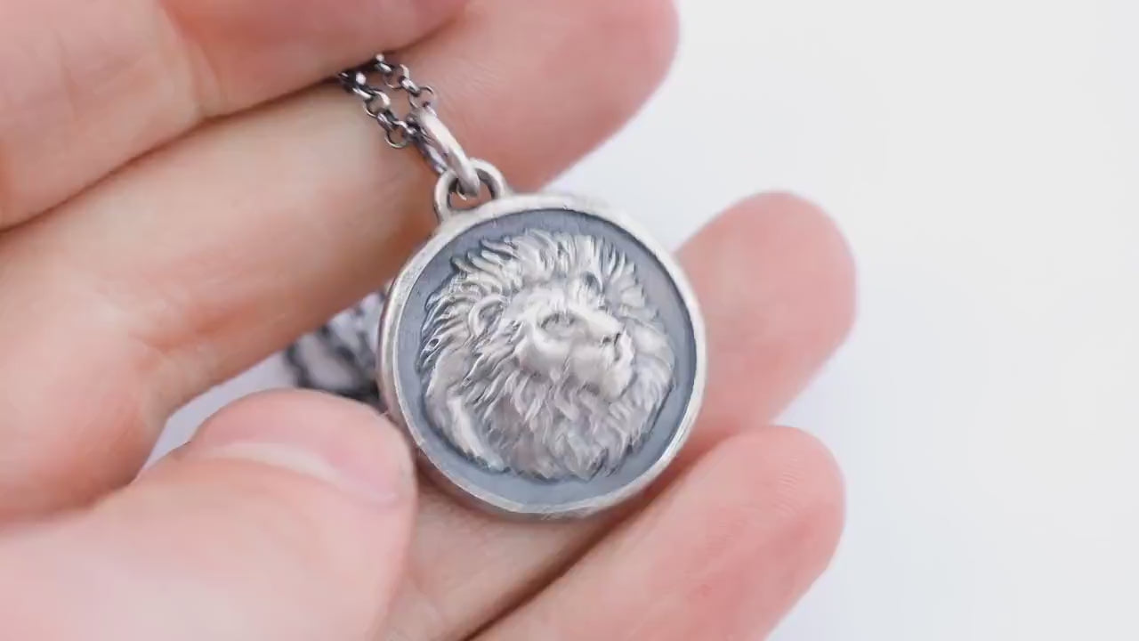 Mens Silver Lion Pendant Necklace, Personalized Lion Necklace, Gift for Leo man, Silver Lion Charm, Gift for Husband, Lion Gift Idea