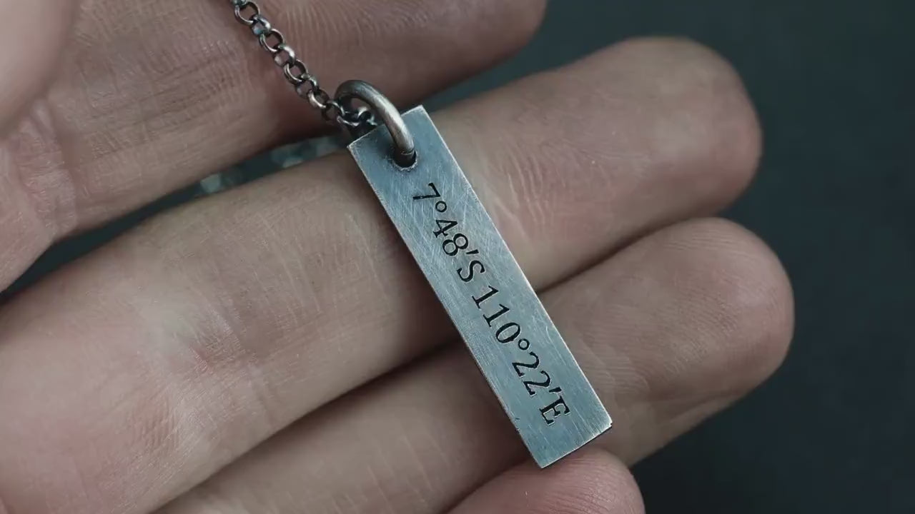 Custom GPS coordinates bar silver necklace, Personalized engraved mens Jewelry, Coordinates gift for him, unique Christmas gifts