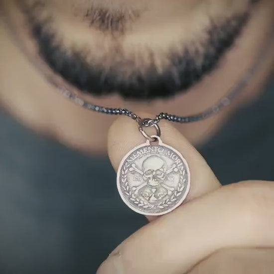 Memento Mori Skull Necklace: Sterling Silver Pendant, Unisex Design | Handmade Jewelry, Adjustable Chain | Meaningful Gift
