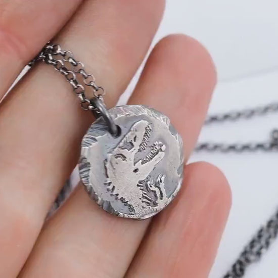 Dinosaur T-rex Silver mens pendant necklace, Rustix Handmade oxidized  jewelry, Sterling silver mens gift
