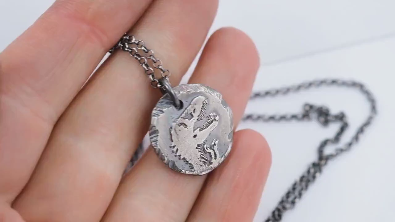 Dinosaur T-rex Silver mens pendant necklace, Rustix Handmade oxidized  jewelry, Sterling silver mens gift