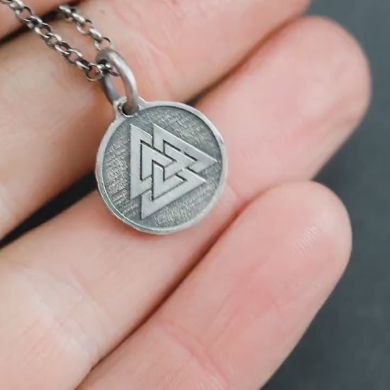Silver Valknut Viking mens necklace, Unique viking jewelry, Oxidized rustic necklace, norse jewelry, mens gift