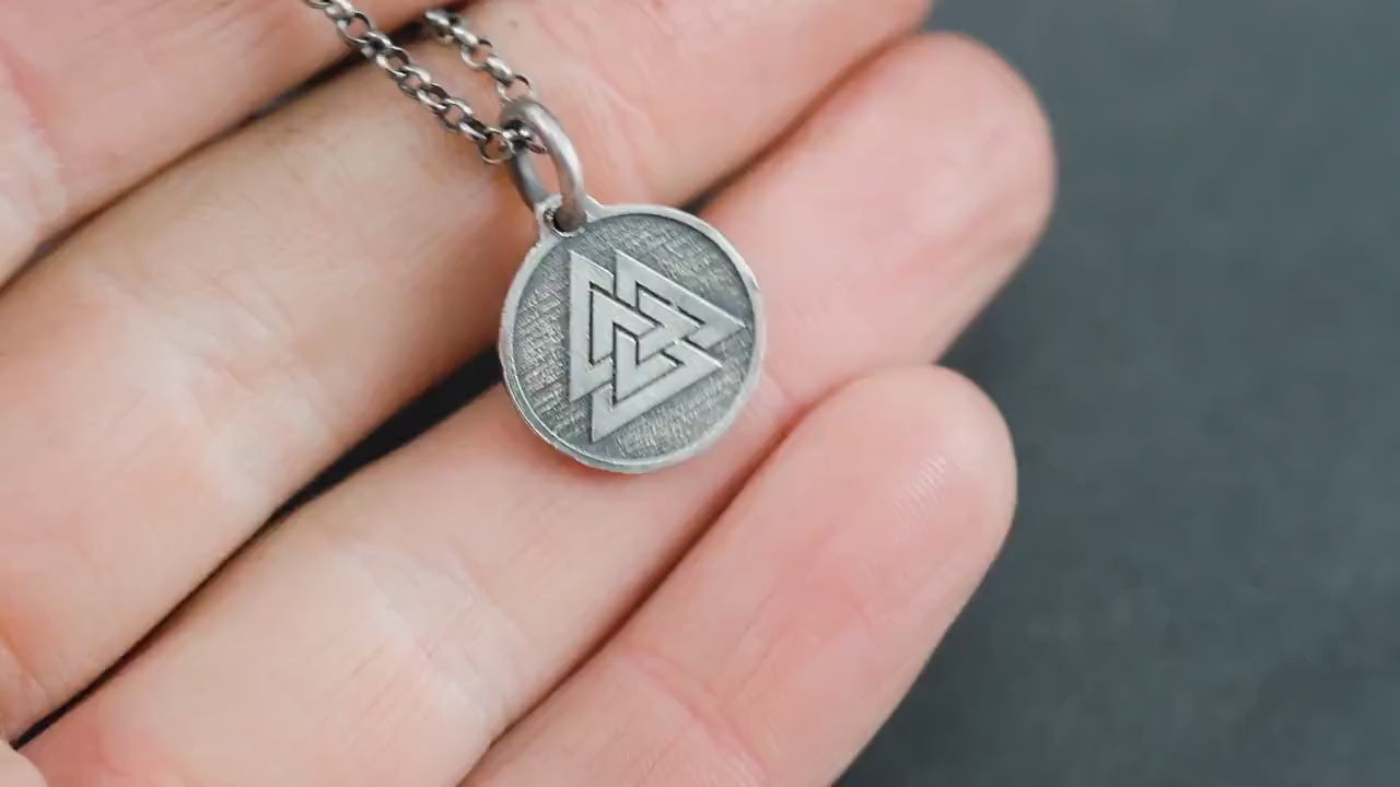 Silver Valknut Viking mens necklace, Unique viking jewelry, Oxidized rustic necklace, norse jewelry, mens gift