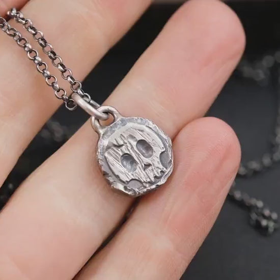 Rustic mens Silver Skull necklace, Memento Mori Oxidized  Handmade jewelry, Boyfriend gift, Unique Gift for him, Mens gift, Husbant gift