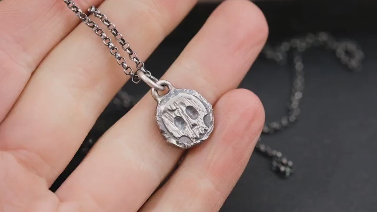 Rustic mens Silver Skull necklace, Memento Mori Oxidized  Handmade jewelry, Boyfriend gift, Unique Gift for him, Mens gift, Husbant gift