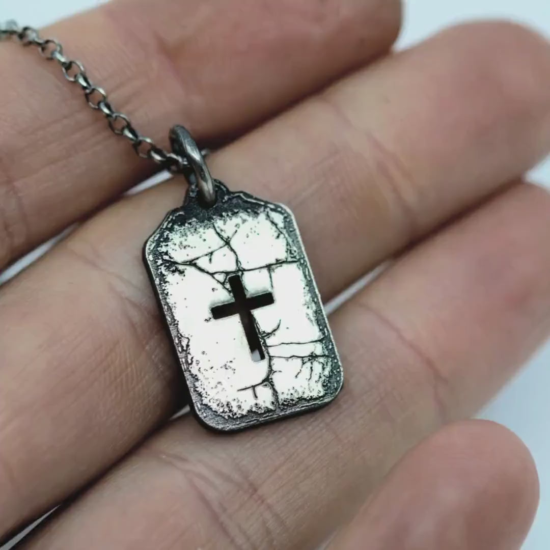 Silver Cross Mens Christian Dog Tag Necklace, Christmas gifts, Strength pendant necklace, Christian gifts, Handmade jewelry, Boyfriend gift,