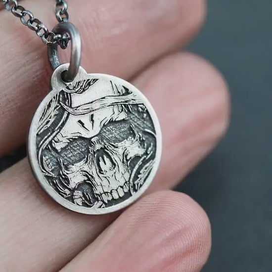 Skull Silver Necklace for men,Memento mori  Boyfriend gift, Engraved Personalized handmade oxidized jewelry, mens necklace, Christmas gifts