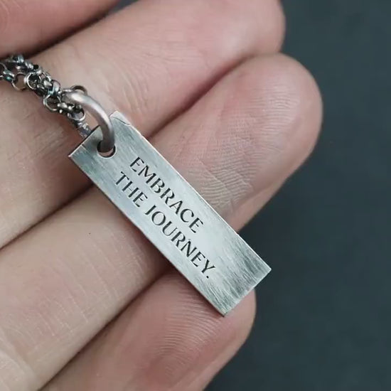 Personalized Quote engraved Custom silver mens necklace pendant, Date handmade unique silver jewelry, mens Christmas gift, anniversary gift