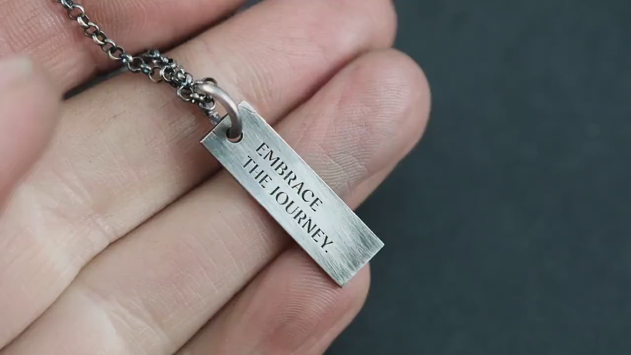Personalized Quote engraved Custom silver mens necklace pendant, Date handmade unique silver jewelry, mens Christmas gift, anniversary gift