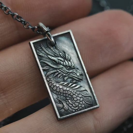 Dragon Mens Necklace in Sterling Silver – Handmade Pendant, Mythical Talisman Jewelry for Men