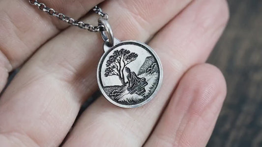 Buddha Meditation silver pendant necklace, Buddhist yoga handmade spiritual jewelry, Mindfulnes gift for him, mens necklace, Anxiety relief