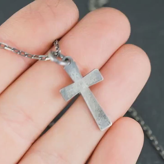 Mens Cross Silver Christian necklace, Strength pendant necklace, Christian gifts, Handmade jewelry, Boyfriend gift, Husband gift