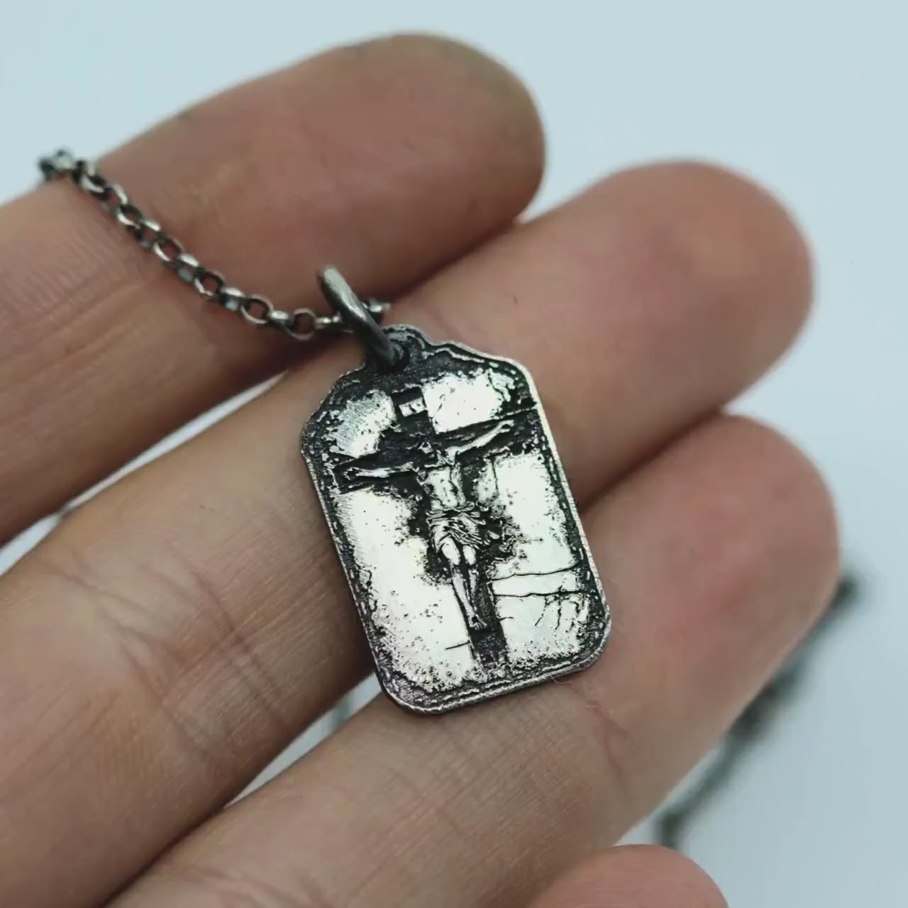 Crucified Jesus Silver Mens Christian necklace, Strength pendant necklace, Christian gifts, Handmade jewelry, Boyfriend gift, Husband gift