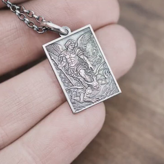 Silver Archangel St Michael Pendant Handmade Necklace, Sterling Silver Spiritual Protection