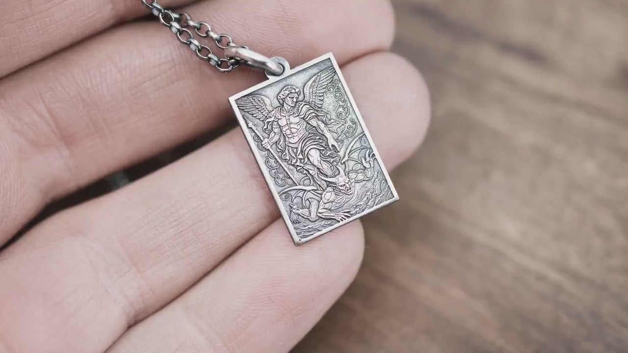 Silver Archangel St Michael Pendant Handmade Necklace, Sterling Silver Spiritual Protection