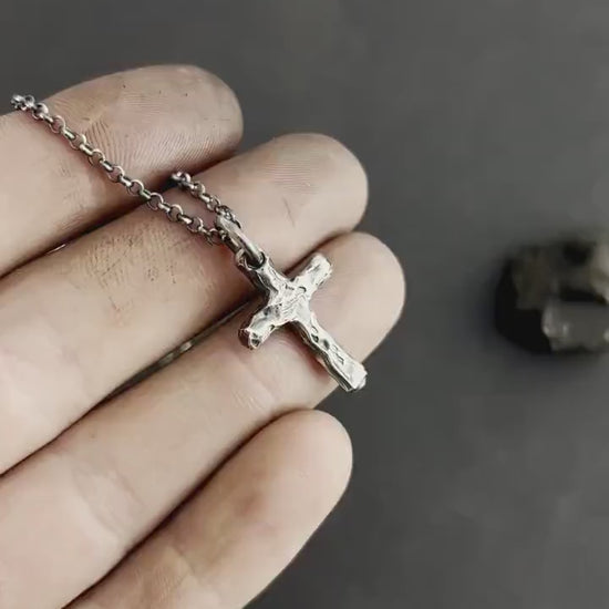 Rustic Silver Cross Necklace - Handmade Christian Strength Pendant