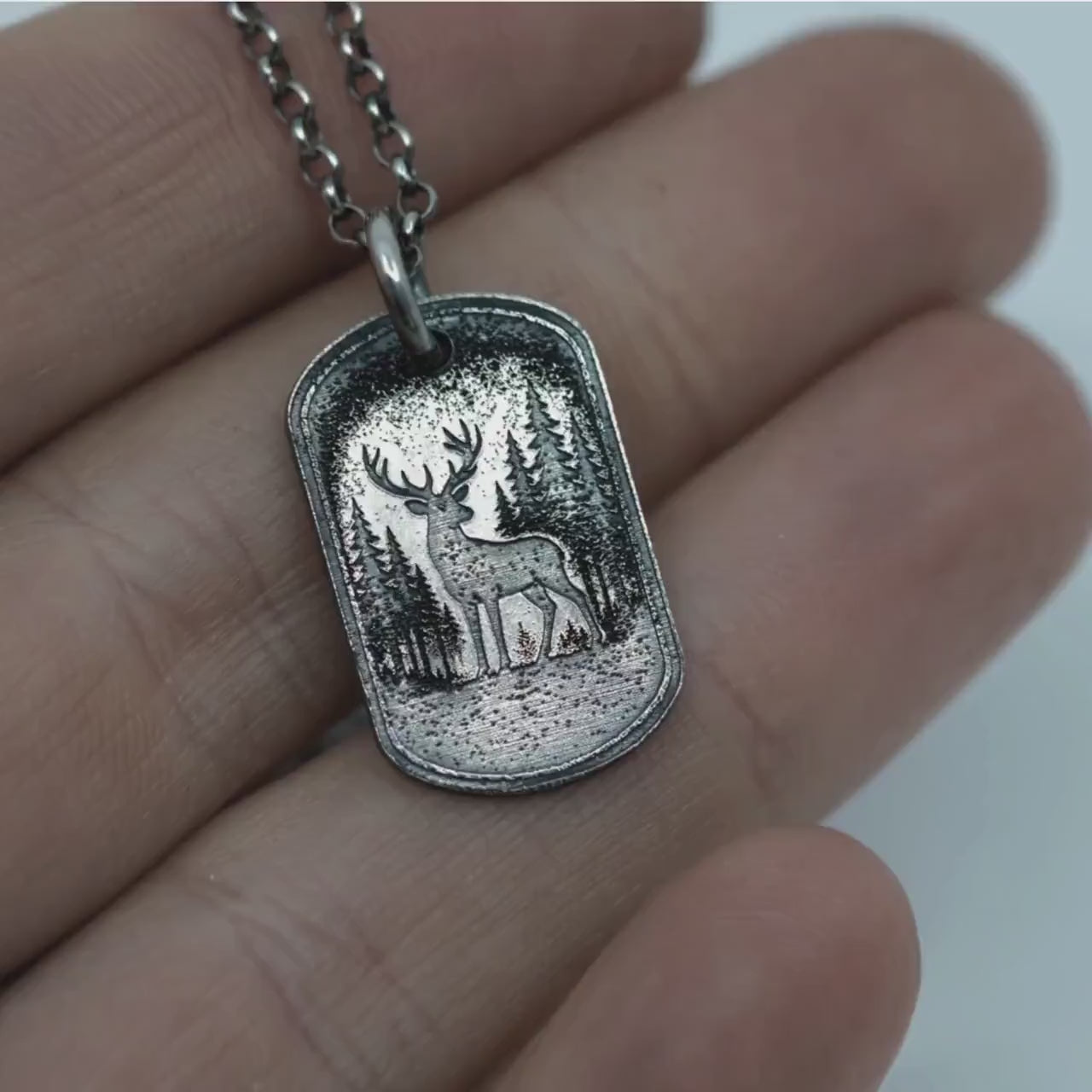 Deer in the forest nature silver Necklace, Nature Outdoor adventure handmade jewelry, mens necklace, Personalized engraved Travel gift