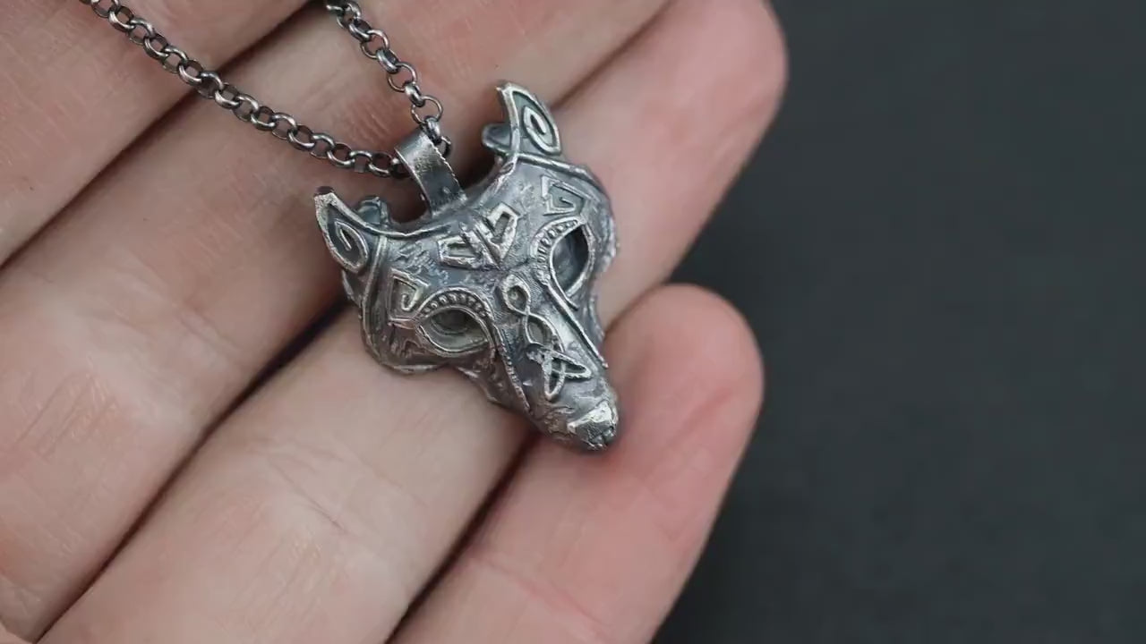 Viking Wolf Silver mens necklace, Wolf head necklace, Fenrir pendant, Norse mythology , Handmade jewelry, animal necklace, Christmas  gifts