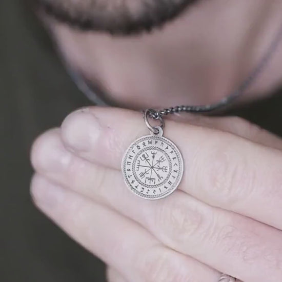 Vegvisir Norse Compass Pendant in Silver — Viking Rune Necklace, Nordic Amulet of Protection