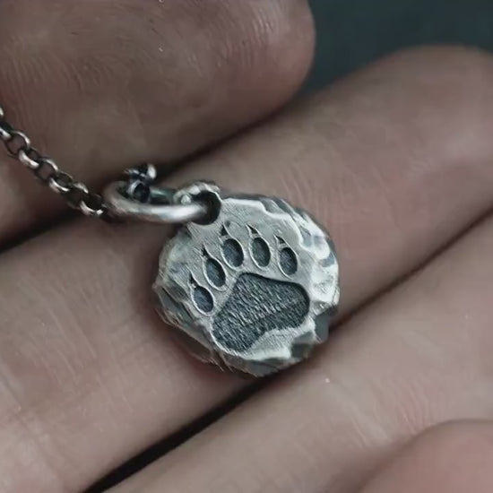 Bear Claw silver mens pendant necklace, Rustic Oxidized handmade forest nature jewelry, gift for him, Christmas gift, Paw print necklace