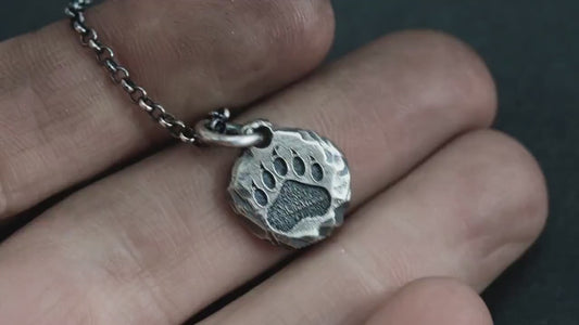 Bear Claw silver mens pendant necklace, Rustic Oxidized handmade forest nature jewelry, gift for him, Christmas gift, Paw print necklace