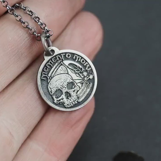 Memento mori Skull Silver Necklace for men, Personalized  boyfriend gift, best friend gift, handmade goth oxidized jewelry, mens necklace