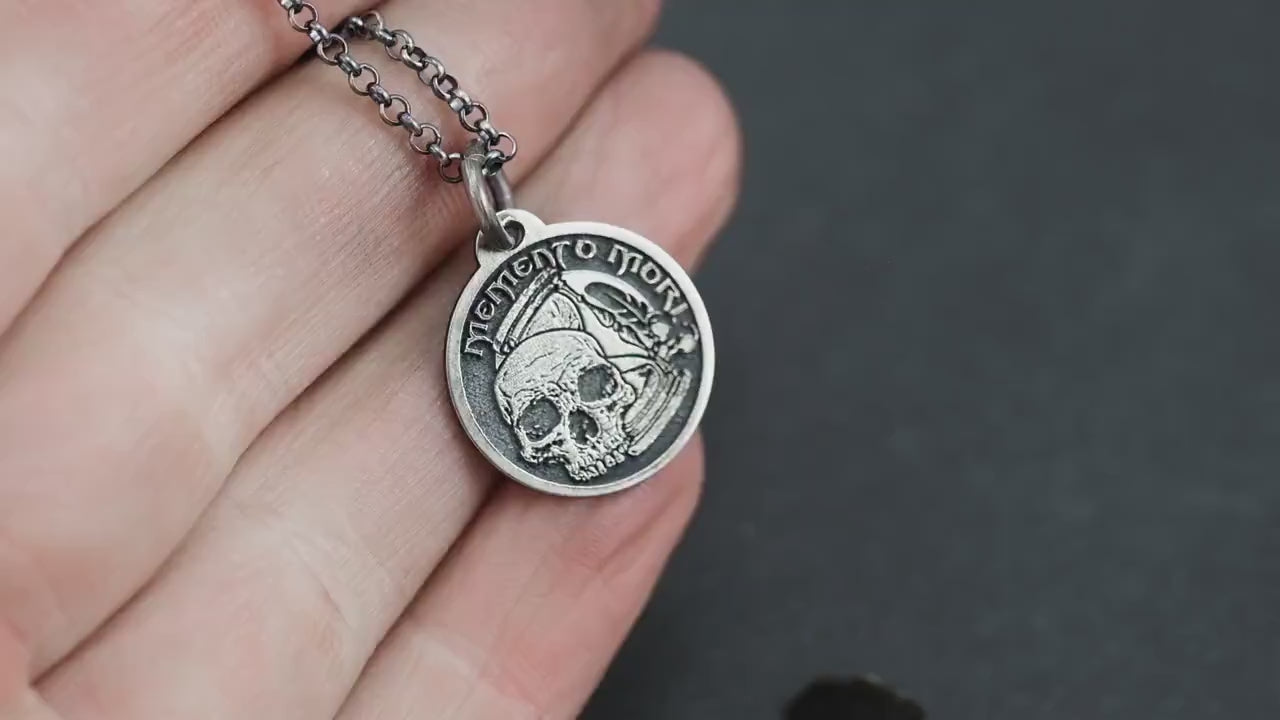 Memento mori Skull Silver Necklace for men, Personalized  boyfriend gift, best friend gift, handmade goth oxidized jewelry, mens necklace